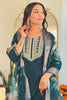 Dazzling Teal Blue Sequins Viscose Pant Suit With Dupatta