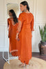 Shocking Orange Embroidered Viscose Traditional Pant Suit With Dupatta