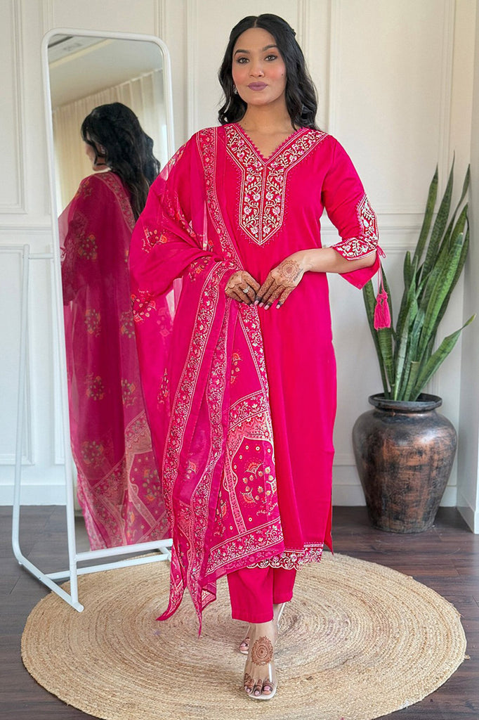 Adorable Pink Embroidered Viscose Function Wear Pant Suit With Dupatta