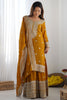 Beautiful Mustard Yellow Embroidered Chinon Designer Sharara Suit