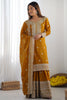 Beautiful Mustard Yellow Embroidered Chinon Designer Sharara Suit