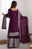 Dazzling Purple Thread Work Chinon Wedding Wear Sharara Suit