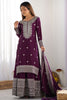 Dazzling Purple Thread Work Chinon Wedding Wear Sharara Suit