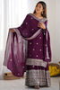 Dazzling Purple Thread Work Chinon Wedding Wear Sharara Suit