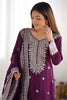 Dazzling Purple Thread Work Chinon Wedding Wear Sharara Suit