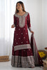 Flashy Maroon Sequins Chinon Festival Wear Sharara Suit With Dupatta