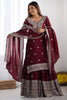 Flashy Maroon Sequins Chinon Festival Wear Sharara Suit With Dupatta