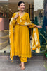 Beautiful Mustard Yellow Chinon Pant Suit With Printed Dupatta