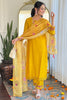 Surprising Yellow Floral Embroidered Silk Pant Suit With Dupatta