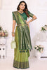 Lovely Green Zari Weaving Banarasi Silk Traditional Saree With Blouse