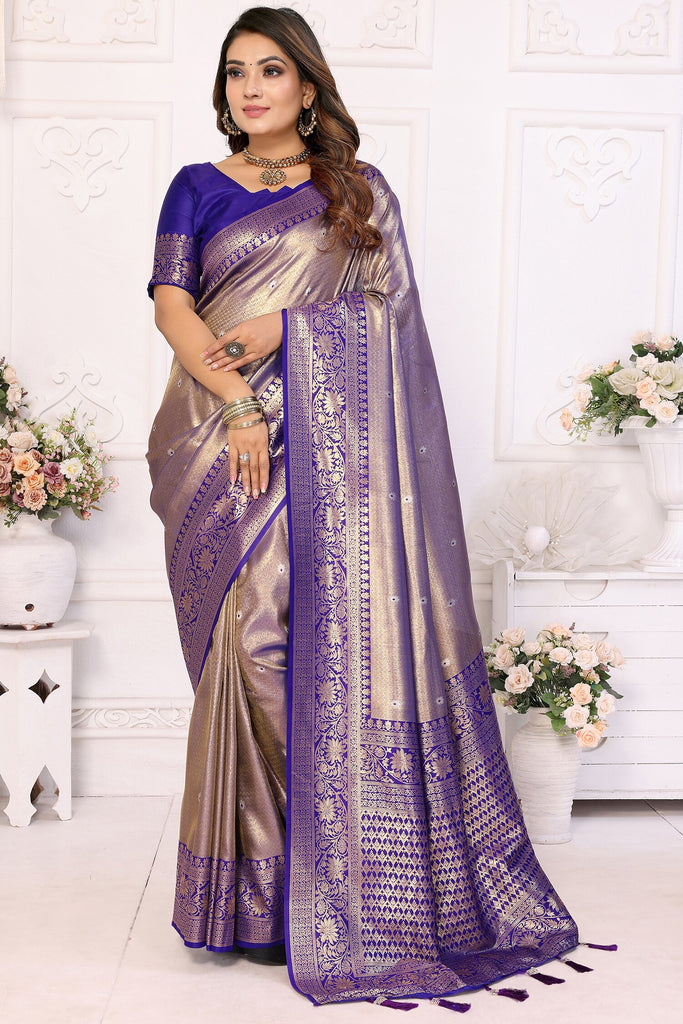 Bewitching Purple Zari Weaving Banarasi Silk Event Wear Saree