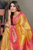 Beautiful Mustard Yellow Zari Weaving Banarasi Silk Paithani Saree