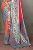 Ravishing Coral Red Zari Weaving Banarasi Silk Paithani Saree