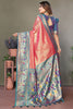 Ravishing Coral Red Zari Weaving Banarasi Silk Paithani Saree