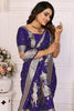 Dazzling Violet Zari Weaving Kochi Silk Wedding Saree With Blouse