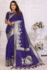 Dazzling Violet Zari Weaving Kochi Silk Wedding Saree With Blouse