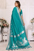 Shocking Teal Green Zari Weaving Kochi Silk Festival Wear Saree