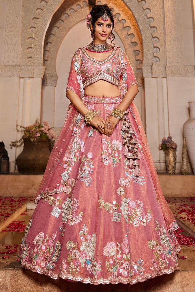 Surprising Pink Sequins Net Bridal Pastel Lehenga Choli With Dupatta