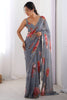 Glamorous Grey Floral Print Georgette Event Wear Saree With Blouse