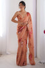 Tantalizing Peach Floral Print Georgette Office Wear Saree With Blouse