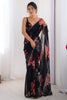 Alluring Black Floral Print Georgette Casual Wear Saree With Blouse