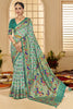 Magnetic Sea-Green Ikkat Printed Silk Traditional Saree With Blouse