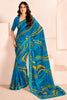 Fantastic Blue Digital Printed Georgette Festival Wear Saree With Blouse
