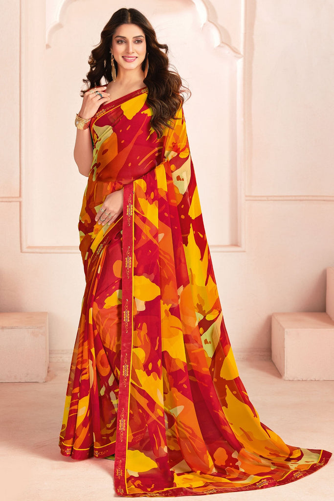 Impressive Multi-Color Digital Printed Georgette Event Wear Saree