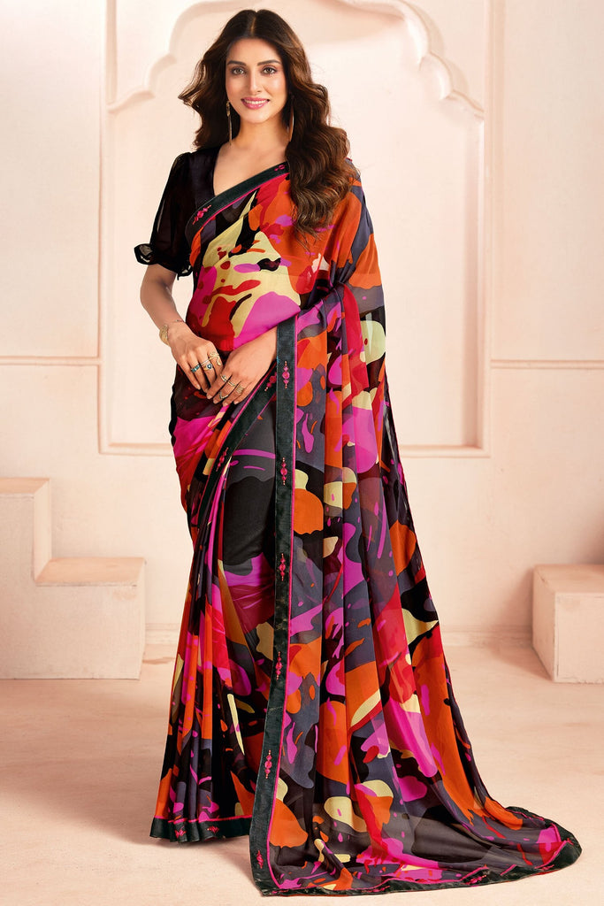 Unique Multi-Color Digital Printed Georgette Casual Wear Saree