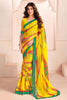 Fantastical Yellow Digital Printed Georgette Haldi Wear Saree With Blouse