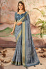Marvelous Slate Grey Printed Dola Silk Office Wear Saree With Blouse