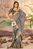 Stunning Brown Printed Dola Silk Traditional Saree With Blouse