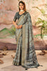 Incredible Grey Printed Dola Silk Casual Wear Saree With Blouse