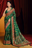 Awesome Dark Green Paisley Printed Tussar Silk Mehendi Wear Saree