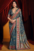 Lovely Dark Grey Paisley Printed Tussar Silk Event Wear Saree