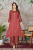Fascinating Dusty Red Embroidery Work Gajji Silk Kurti With Pant