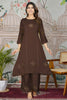 Dazzling Dark Brown Embroidery Work Gajji Silk Kurti With Pant