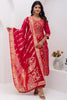 Incredible Red Zari Weaving Jacquard Silk Festival Wear Pant Suit