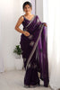 Winsome Purple Beads Work Satin Event Wear Saree With Blouse