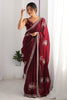 Ravishing Wine Color Sequins Work Satin Party Wear Saree With Blouse