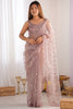 Enthralling Mauve Sequins Work Net Party Saree With Blouse