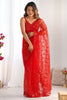 Fabulous Red Sequins Work Net Party Saree With Blouse