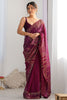 Pretty Wine Sequins Work Georgette Engagement Wear Saree With Blouse