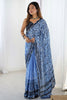 Alluring Blue Digital Printed Chinon Event Wear Saree With Blouse