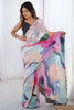 Lovable Multi-Color Printed Chinon Reception Wear Saree With Blouse