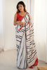 Beautiful White Digital Printed Chinon Party Wear Saree With Blouse