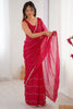 Beautiful Pink Beads Work Chiffon Reception Wear Saree With Blouse