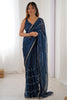Gorgeous Blue Sequins Chiffon Event Wear Saree With Blouse