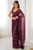 Shocking Wine Sequins Chiffon Reception Wear Saree With Blouse