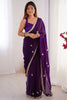 Majestic Purple Beads Work Silk Reception Wear Saree With Blouse
